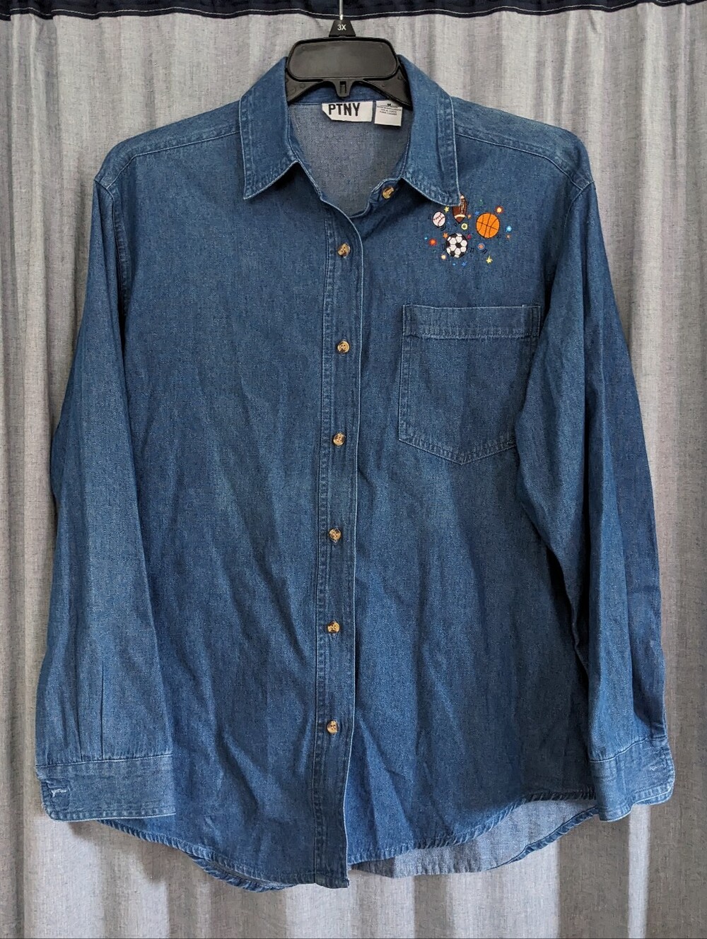 90s VTG PTNY Button Up Shirt Mens Medium Embroidered Sports Coach Teacher Chambr